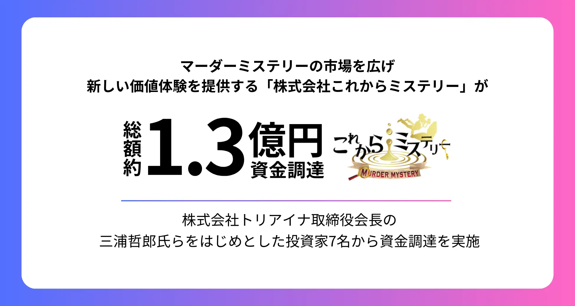 総額約1.3億円の資金調達を実施！