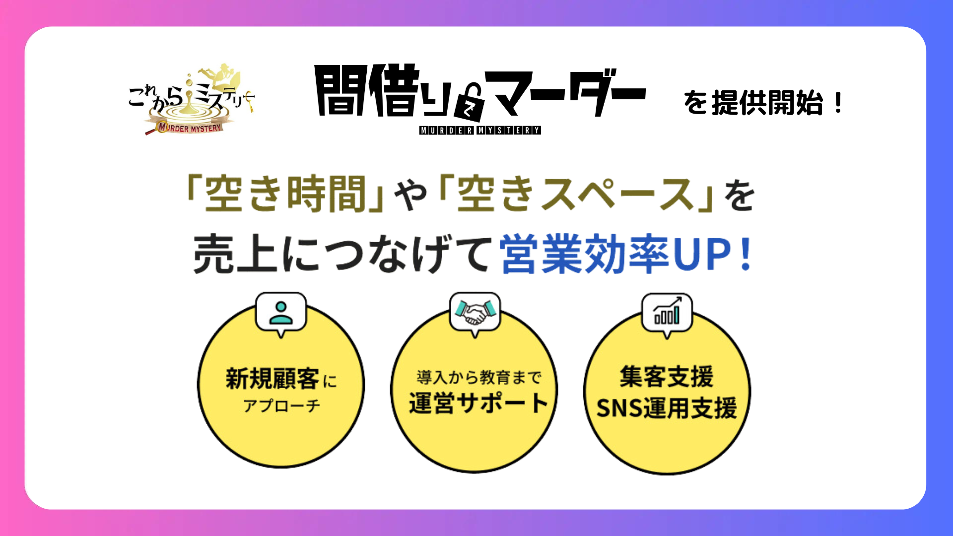 新サービス「間借りでマーダー」の提供開始！